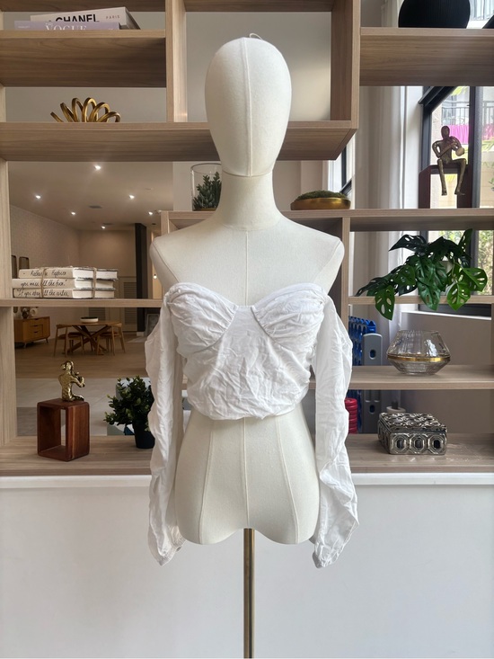 La Hearts Tops - La Hearts White Off-Shoulder Ruched Crop Blouse